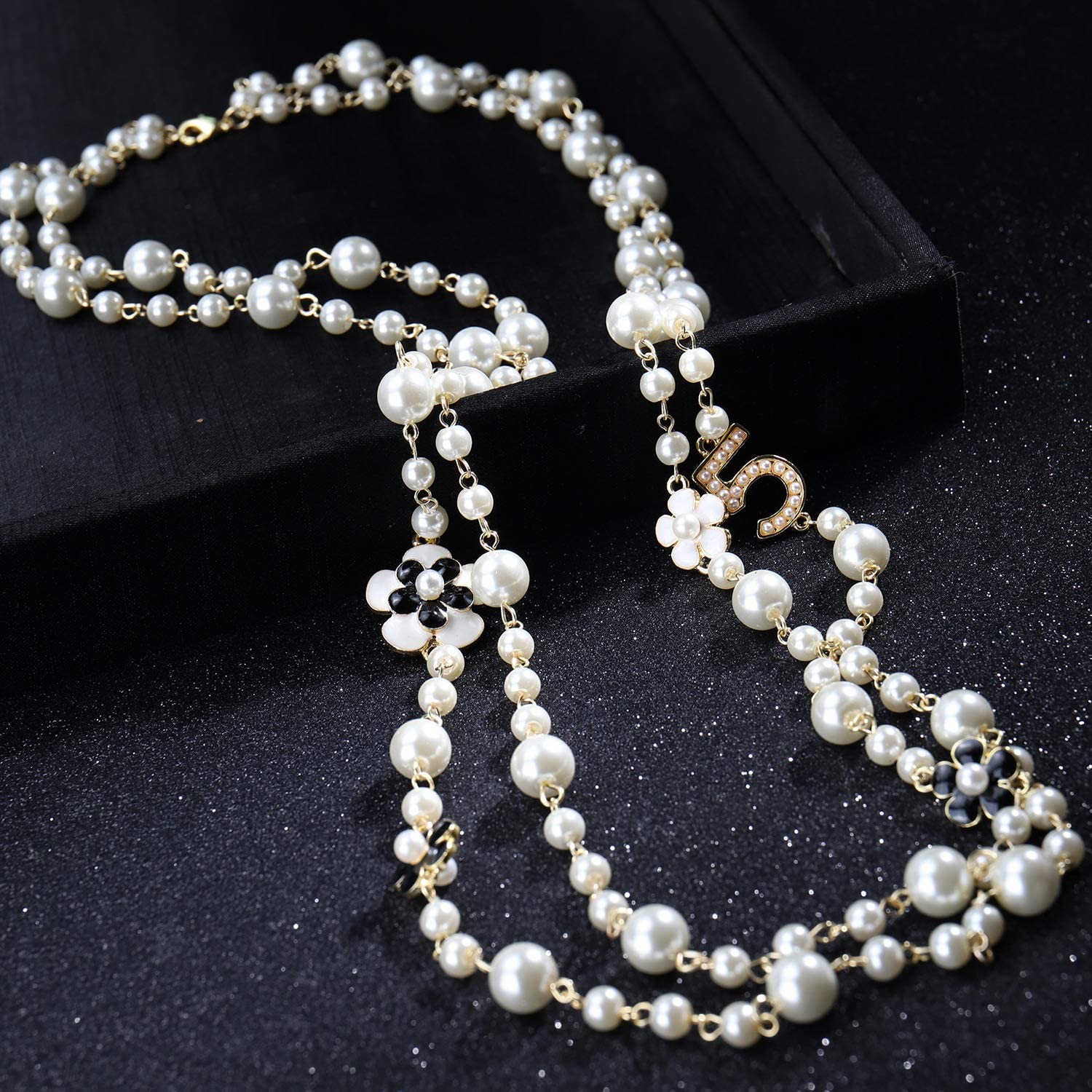 Women Long Pendants Layered Imitation Pearl Necklace